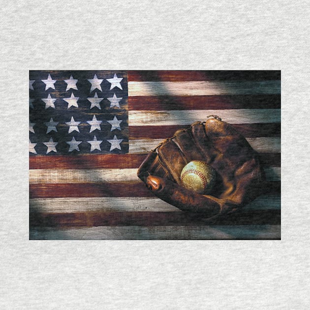 Folk art American flag and baseball mitt by photogarry